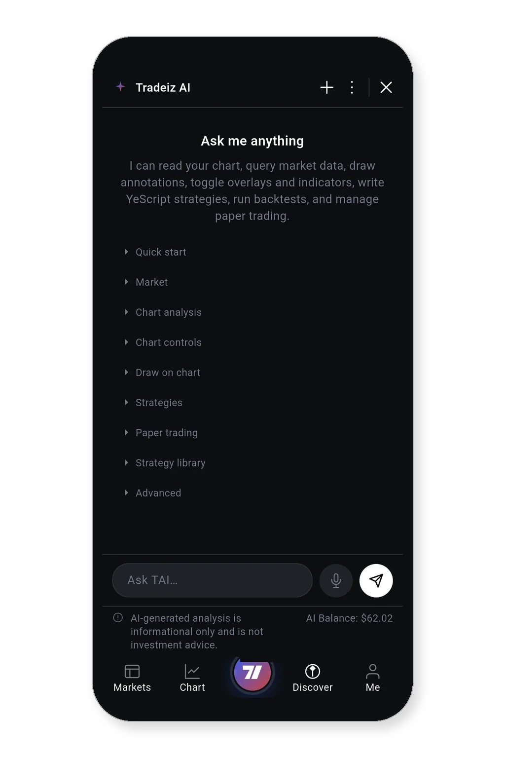 Tradeiz Mobile AI assistant