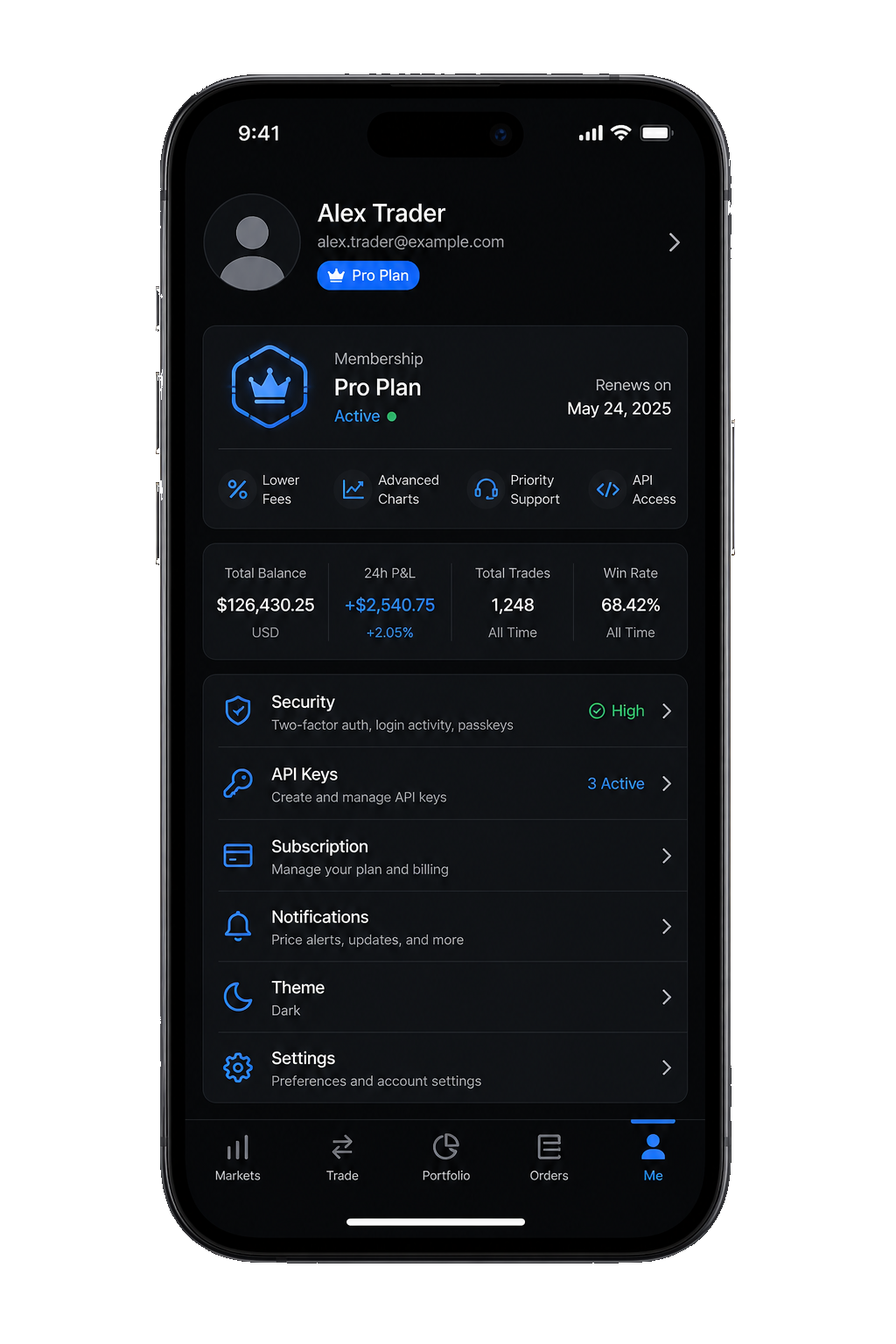 Tradeiz Mobile account screen